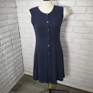 AKA Eddie Bauer Ladies Dark Grey Button Front Midi Lined Sleeveless Dress